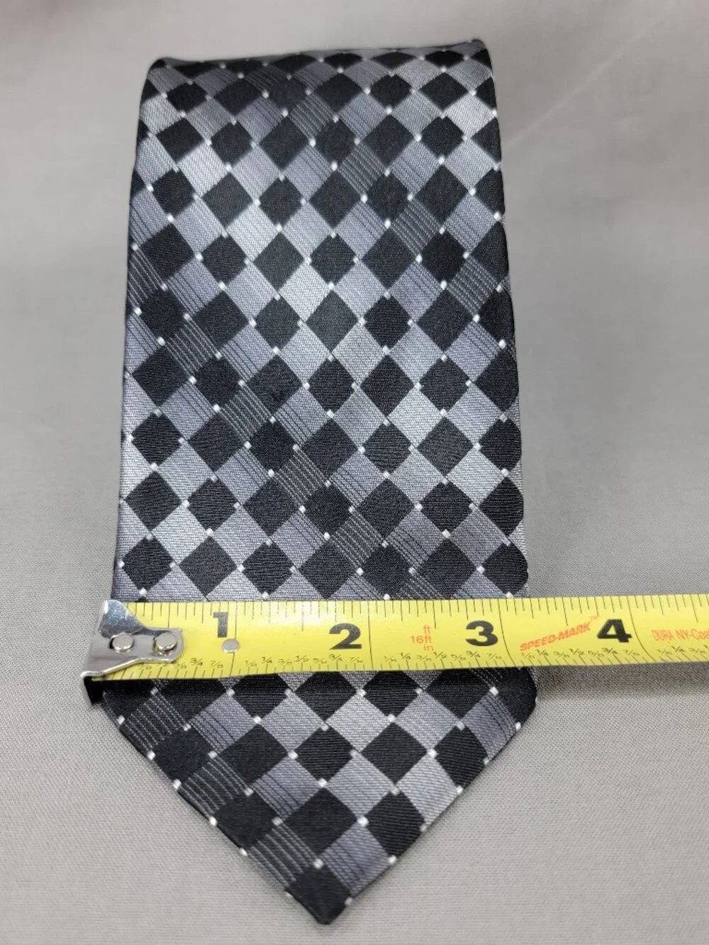 Pierre Cardin Silk Necktie Tie Mens Black Silver Geometric Square Diamond